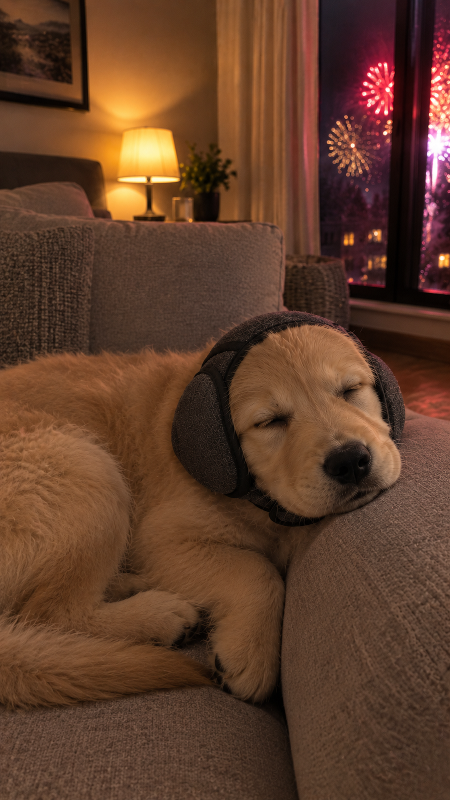 Hund schläft entspannt mit der Lunapfote Kapuze – Produktvisualisierung
